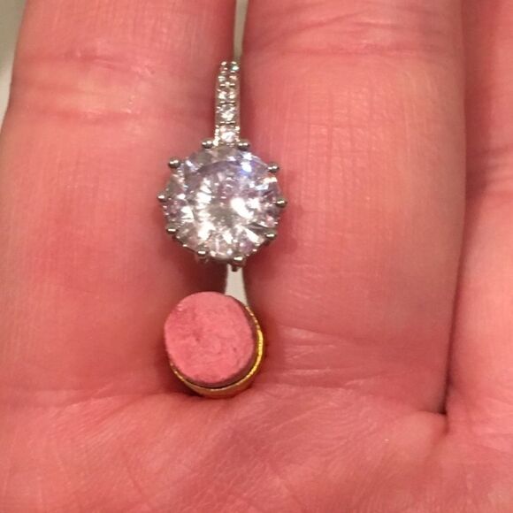 Cubic Zirconia Rhodium Plated Stud Earrings NWT - Picture 7 of 8